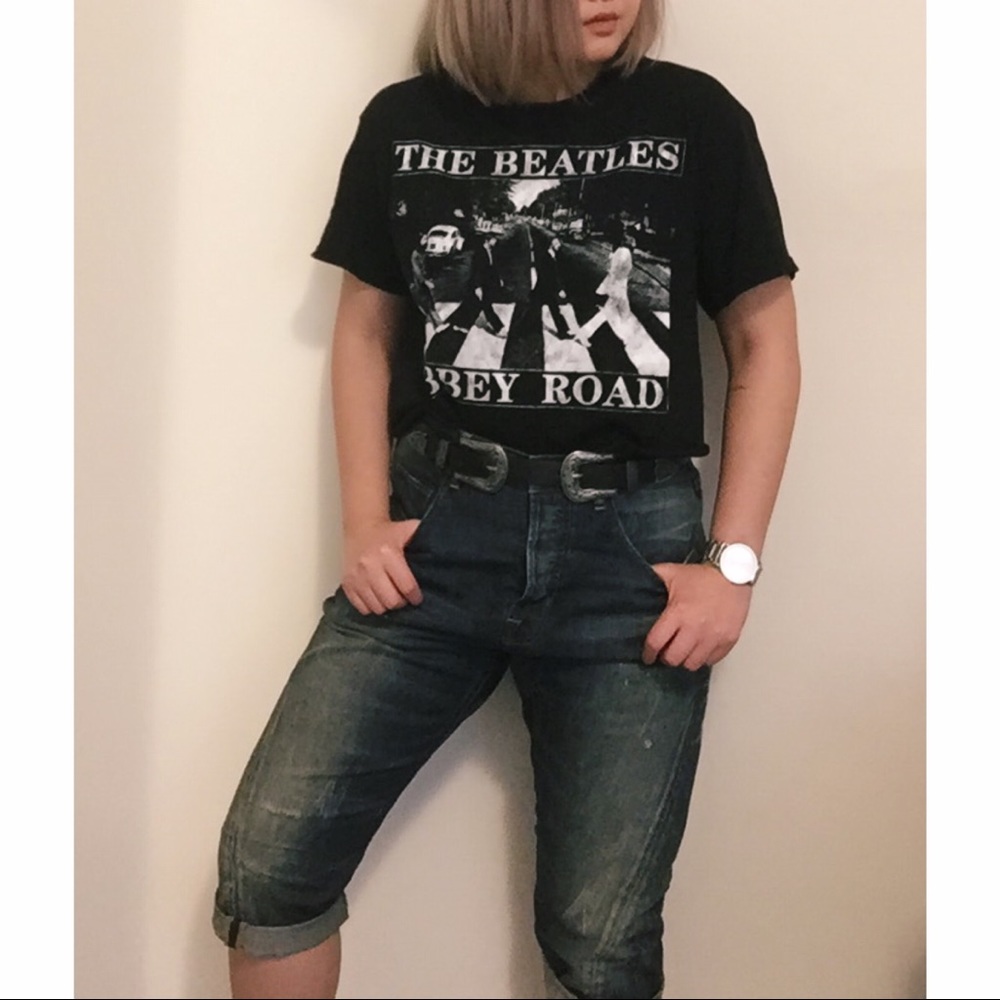 All Saints Distressed High Waist Capri Denim Jeans